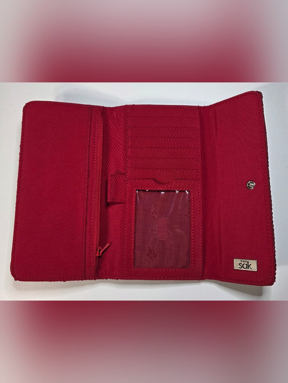 The Sak Red Woven Crochet Trifold Wallet